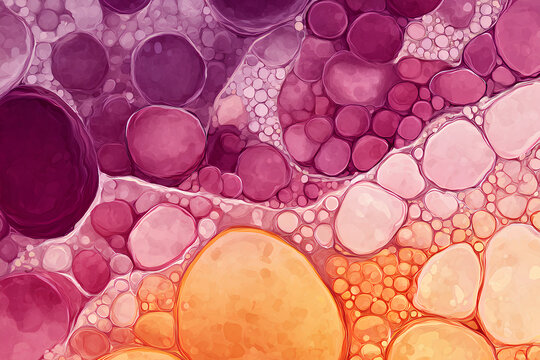 Abstract Cell Biology Background with Biomorphic Structures and Soft Gradient Layers in Warm Purple Pink and Orange Tones  
