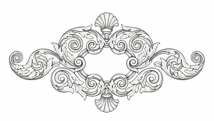 Ornate Decorative Swirls and Shells Emblem.