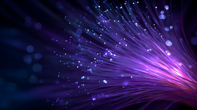 Vibrant purple fiber optic cables with sparkling light particles - Powered by Adobe