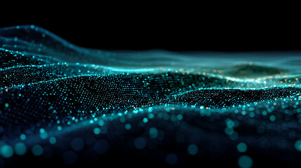 Futuristic blue particle wave on dark background for tech designs