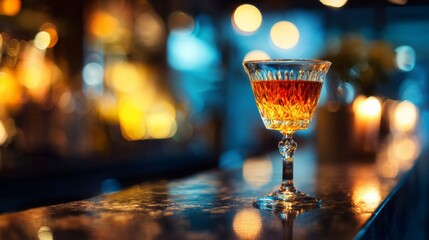 cocktail glass on an elegant bar counter