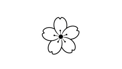 Simple black line drawing of a flower with five petals on white