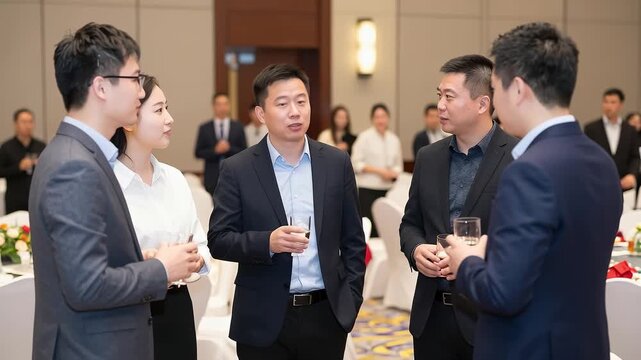 Professional business elites networking at corporate gala banquet
