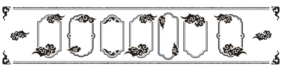 Collection of elegant traditional asian frames with auspicious cloud motifs and ornate borders