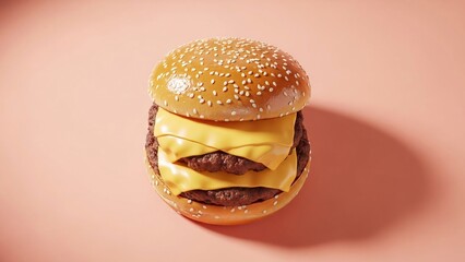 Delicious double cheeseburger with sesame seed bun on a pastel background