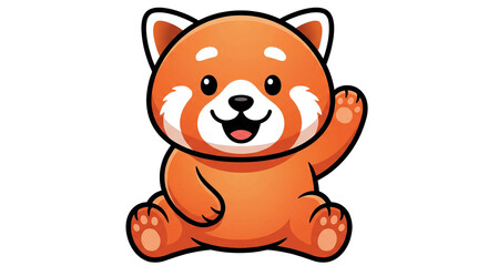 Obraz premium Cute Cartoon Red Panda Baby Waving Hello, Adorable Mascot Character for Kids and Family.