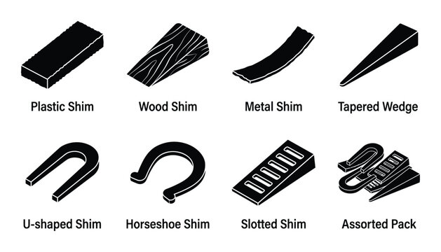 Assortment of Plastic, Wood, Metal, U-shaped, Horseshoe, Slotted Shims and Tapered Wedges Set