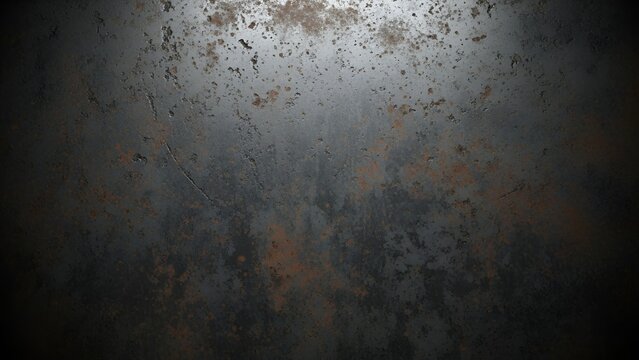 Grungy metal surface with rust textures creating a dark and industrial aesthetic