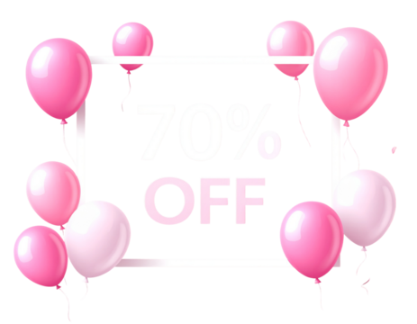 - Women’s Day Special Offer Sale Banner with 70% Off Typography, White Frame and Pink Balloons  - Powered by Adobe