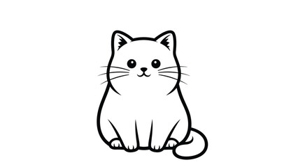 Fototapeta premium Adorable white cat illustration shows the cute pet sitting calmly with large black eyes and a friendly expression in a clean line style.