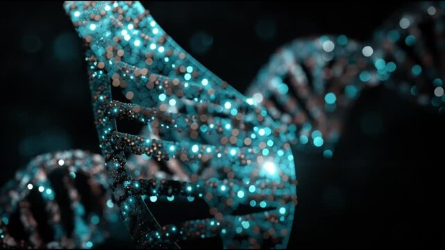 Orphan disease. Genetic disorder. Medical awareness. A shimmering blue ribbon intertwined with DNA strands.