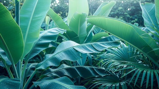 La habitaci&oacute;n tiene papel pared con motivos tropicales de arte de hojas grandes.