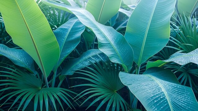 La habitaci&oacute;n tiene papel pared con motivos tropicales de arte de hojas grandes.
