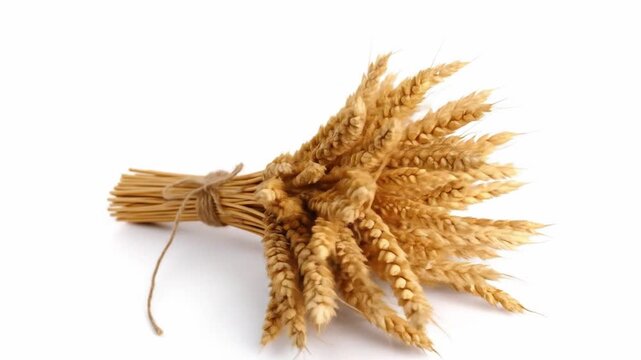 Close up of golden wheat bundle isolated on a white background