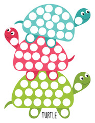 Three Stacked Colorful Turtles Do A Dot Activity Sheet