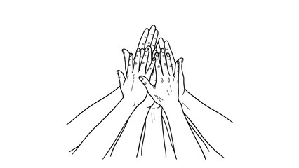 Linear drawing of hands in unity gesture on white background