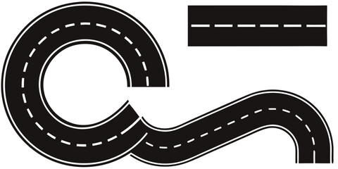 vector illustration of a road. City street road seamless elements set. Roads parts pieces builder : straight, curved, crossing, roundabout.