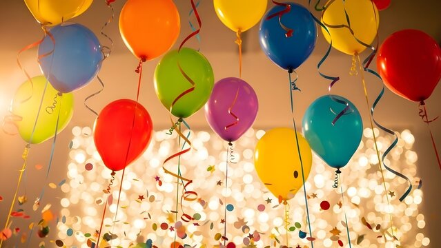 Fondo de pantalla caprichoso de A&ntilde;o Nuevo con globos de colores y confeti 02