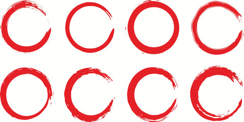 Set of red brush circle. Vector illustration isolated on white background