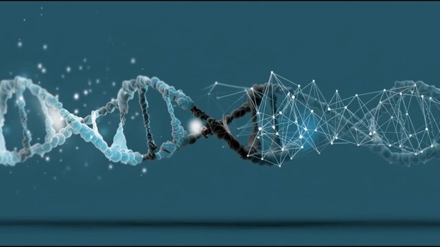Orphan disease. Genetic disorder. Medical awareness. Stylized DNA double helix with a digital network motif.
