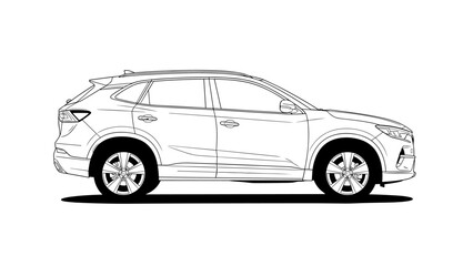 Obraz premium Side view line art of modern suv