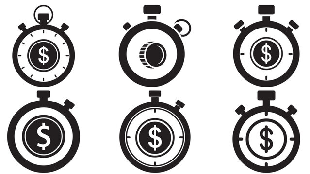 Solid Minimal Stopwatch Icon Containing A Coin To Represent Timed Payments, Scheduled Billing And Payment Deadlines