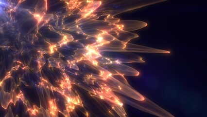 Futuristic abstract yellow fiery, smoky lines magical energy glowing neon isolated on black background. Abstract background © Bolbik