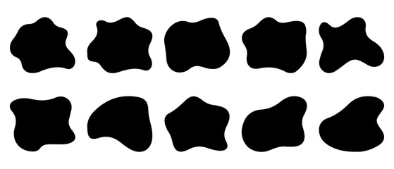 Modern liquid irregular blob shape abstract elements graphic flat style design fluid vector illustration set.