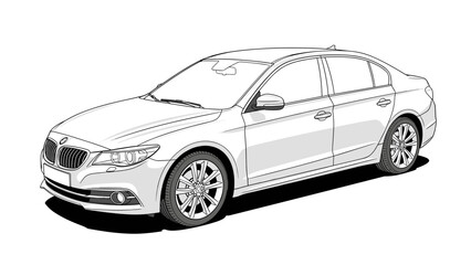 Fototapeta premium Elegant line art sedan car on white background