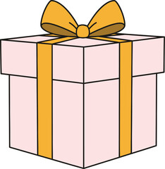 Pink Gift Box with Yellow Ribbon and Bow Illustration present