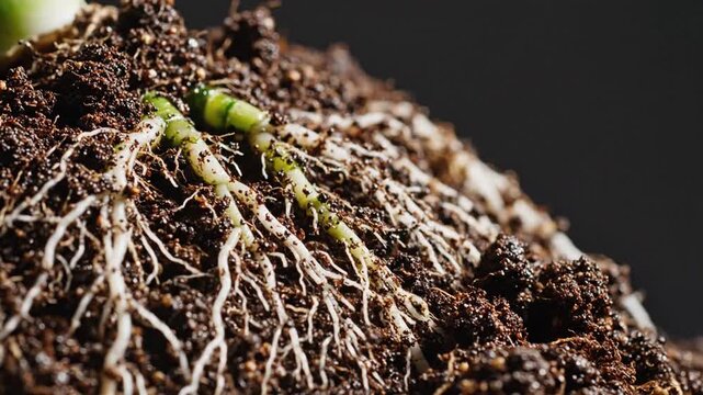 Close Up Of Plant Roots In Soil Revealing The Intricate System And Natural Growth
