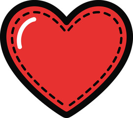 Red Heart Shape With Stitched Border And Highlight love symbol