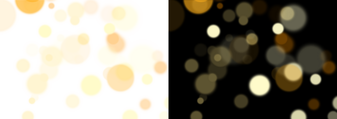 Golden bokeh lights abstract background. Yellow blurred circles on black and white. Festive shiny particles overlay texture for design.