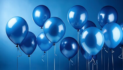 blue balloons float on a blue background celebration concept