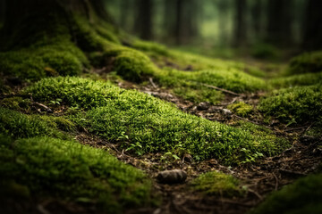 Mossy Forest Floor Background &ndash; Green Moss Texture in Natural Woodland Light