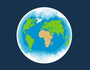 A digital illustration of the Earth from space showcasing the continents and oceans surrounded by clouds