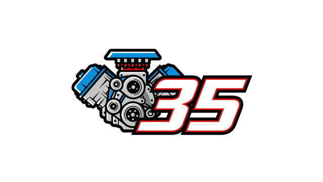V8 Engine Number 35 Logo - Automotive Racing Performance.