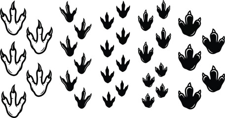 Fototapeta premium Dinosaur Paw Silhouette Vector Set – Prehistoric Three-Toed Footprint Illustration