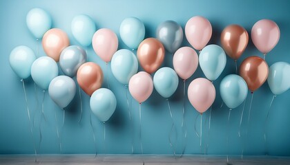 pastel balloons float against a light blue background ideal for celebrations