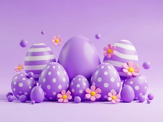 A delightful arrangement of purple easter eggs and charming floral accents