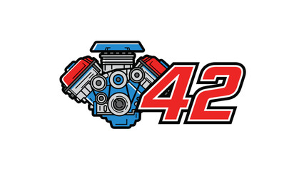 Naklejka premium V8 Engine with Number 42 - Racing Automotive Design.