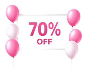 - Women’s Day Special Offer Sale Banner with 70% Off Typography, White Frame and Pink Balloons 