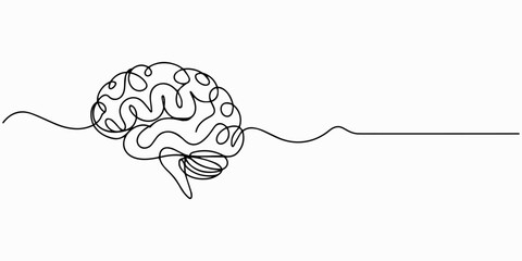 Human brain continuous one line drawing concept of Hand drawn minimalism style, one line Art icon drawing, Human brain continuous one line drawing of art vector illustration and intelligence outline © SREEMOTIJANOTA