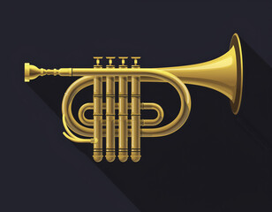 Obraz premium A golden trumpet isolated on a dark background with dramatic lighting