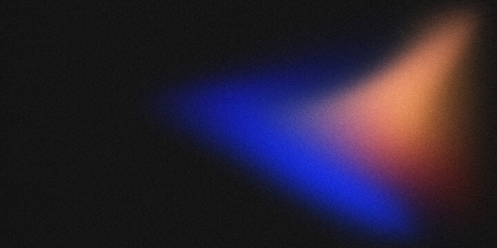 Abstract background with triangular gradient from blue to orange on black, featuring grainy texture and noise. Ideal for tech, creative, or futuristic design use.