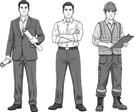 Vector illustration of three men in different professions