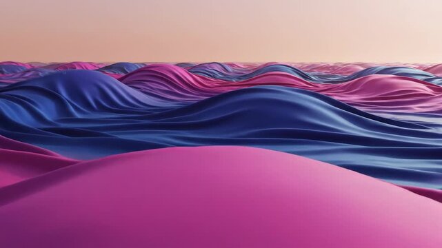 Vibrant purple and pink wavy fabric texture with smooth folds and creases on a colored background