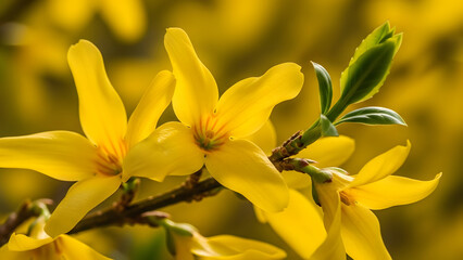 Obraz premium Vibrant yellow forsythia flowers in bloom
