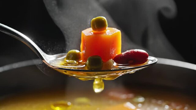 Delicious Vegetable Medley on a Spoon With Dripping Sauce For Exquisite Gourmet Presentation