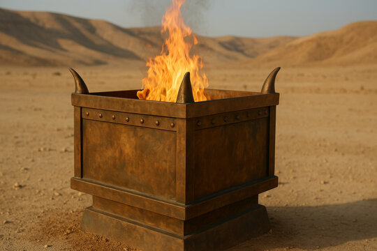 Brazen Altar Burning in the Desert Wilderness